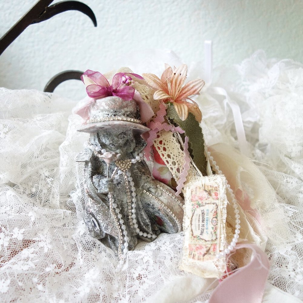 Stone Look Porcelain Woman Statue Chippy Pink Shabby Decor Vintage French Boutiq